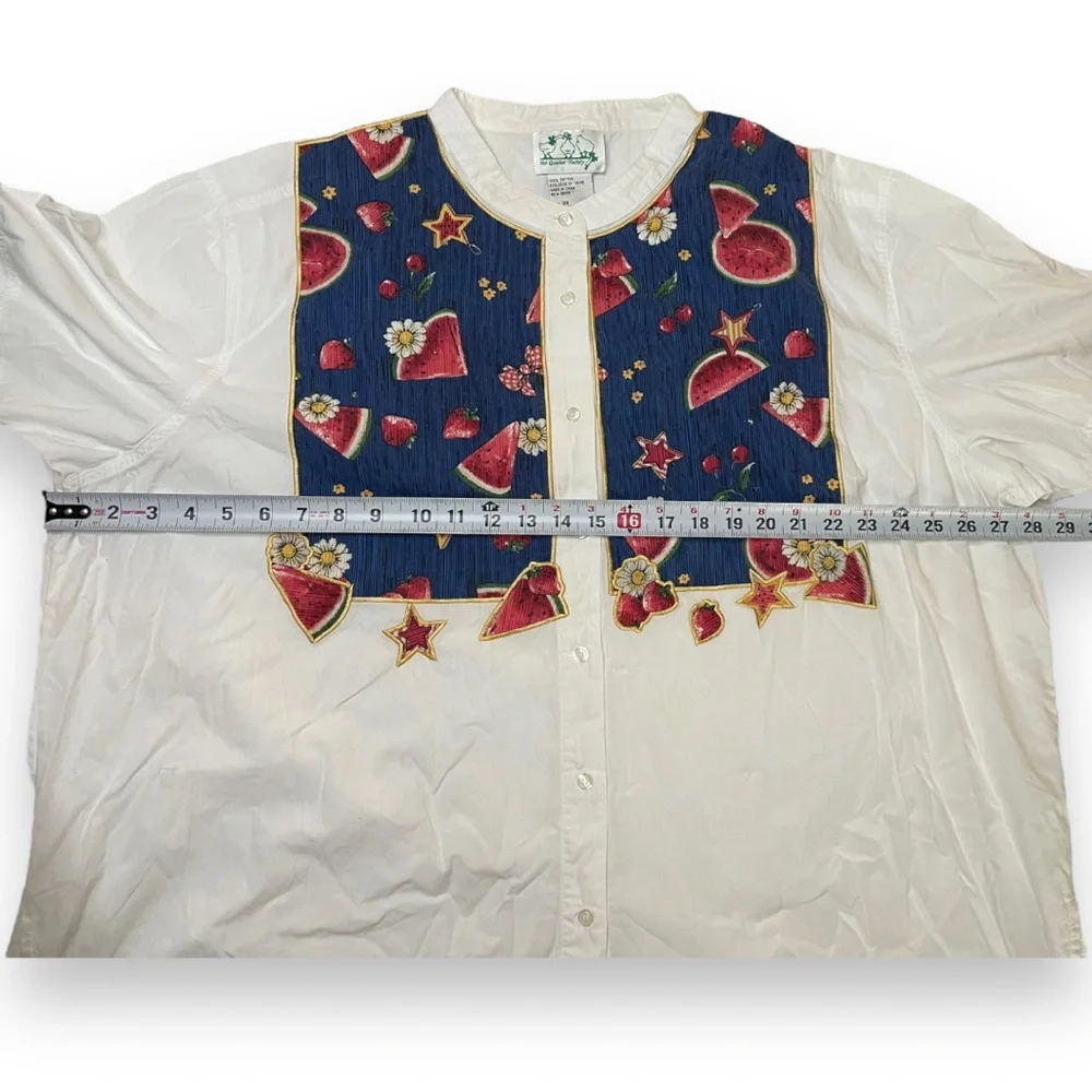 VTG Quacker Factory Watermelon Strawberry Button Up Short Sleeve‎ Shirt Size 3XL - Picture 5 of 8